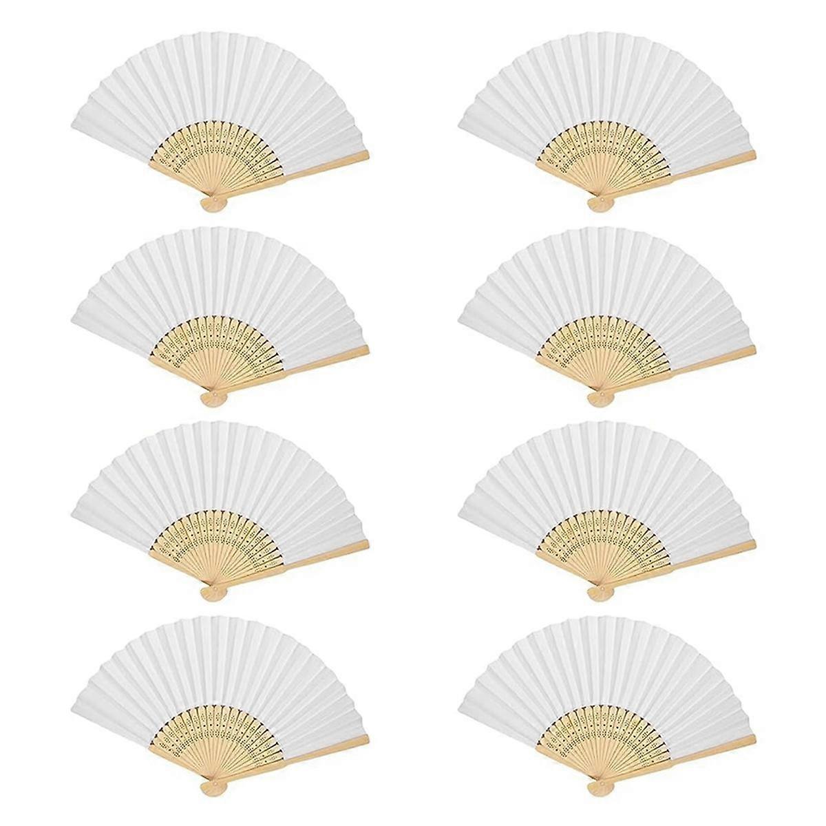 8 Pz FAI DA TE Carta Pieghevole Fan Bambù Portatile Ventilatore Vuoto per Bambini Disegno Palmare Ventilatore di Carta Palmare Palmare Bianco