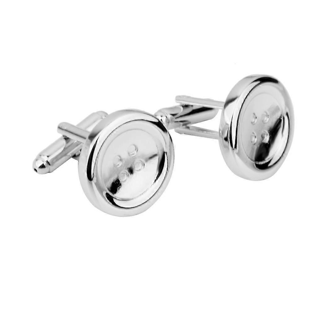 Men's Button Shape Cufflinks Cuff Links Novelty Gift Silver