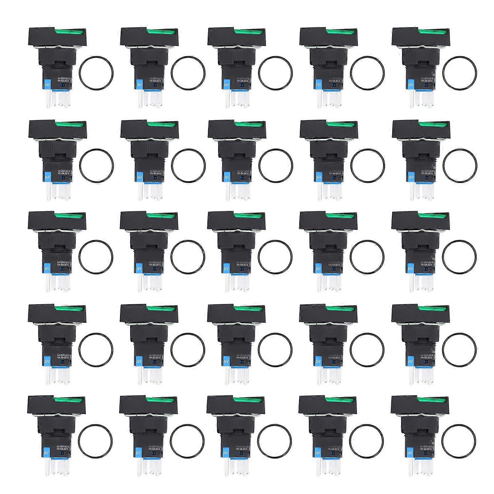 25Pcs Push Button Switch Self Locking Momentary 16mm Square with Light Set Kit 24VGreen
