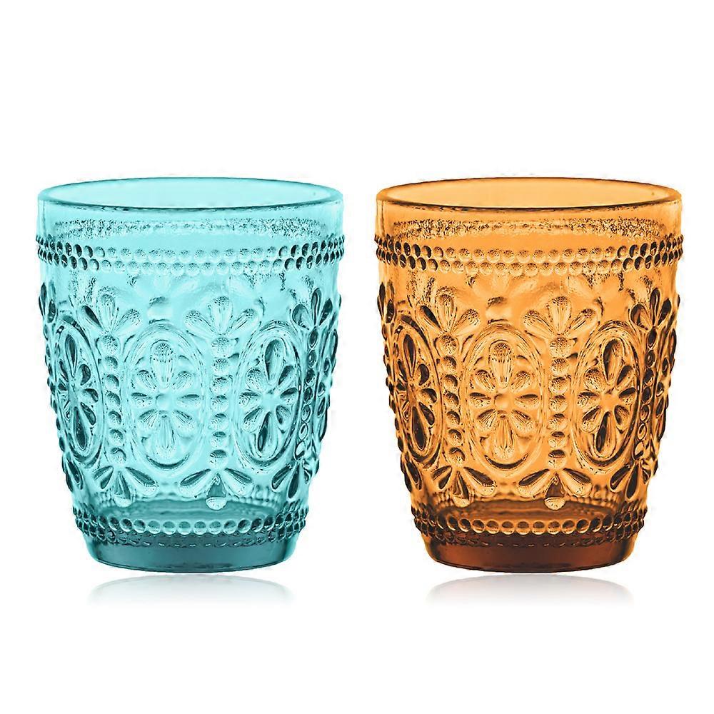 2 Stück 250 ml retro geprägtes farbiges Glas Whiskeyglas hitzebeständiges verdicktes Glas