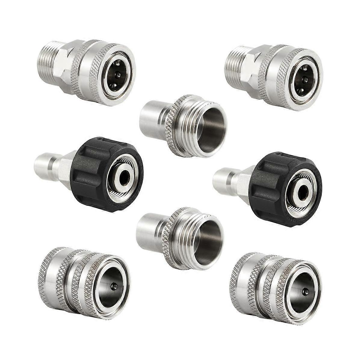 Stainless Steel Pressure Washer Quick Connect Kit,M22 14mm to 3/8In Quick Connect,3/4In to 1/2In Qu
