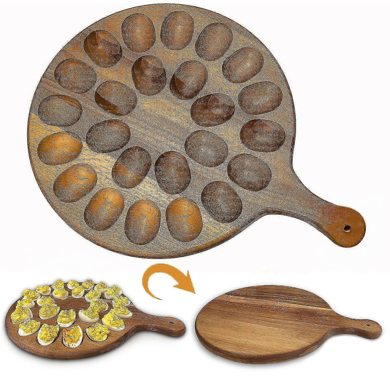 Floral Cart Deviled Egg Platter & Charcuterie Board - Premium Quality Acacia Wood, Easy to Wash & Deviled Egg Tray, Cutting Board, Cheese Board, Servi