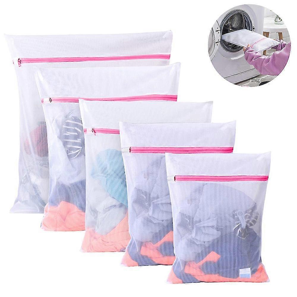 Mesh Laundry Bag Set Of 5,durable Polyester Wash Bags With Zipper