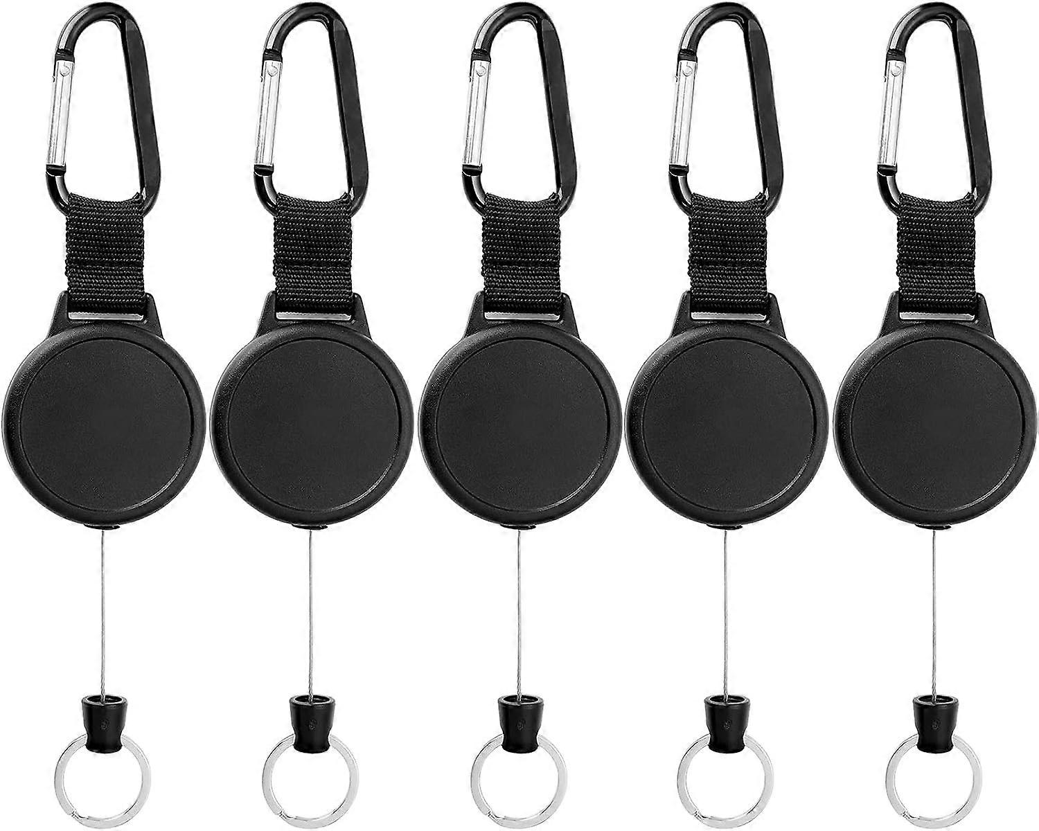 Heavy Duty Retractable Badge Holder Reel ID Badge Holder Name Card Key Chain with 39" Wire Cord, Black (5 pcs)