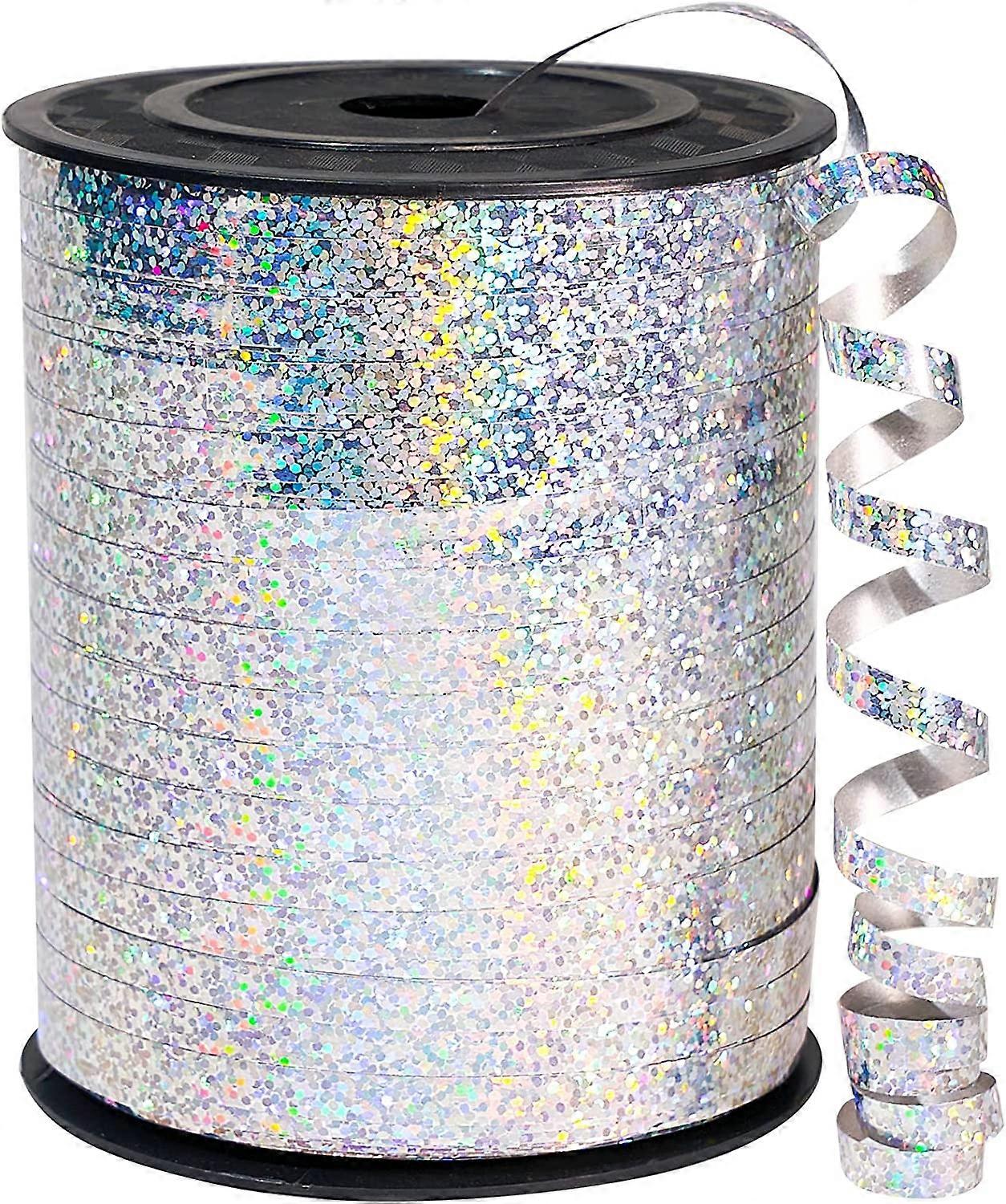 PartyWoo Silver, 0.5cm x 200m for Crafts, Iridescent Wavy, Metallic Shiny for Gift Wrapping, Ribbon for Stringing Balloons, Hair, Florist Flower (1 Ro