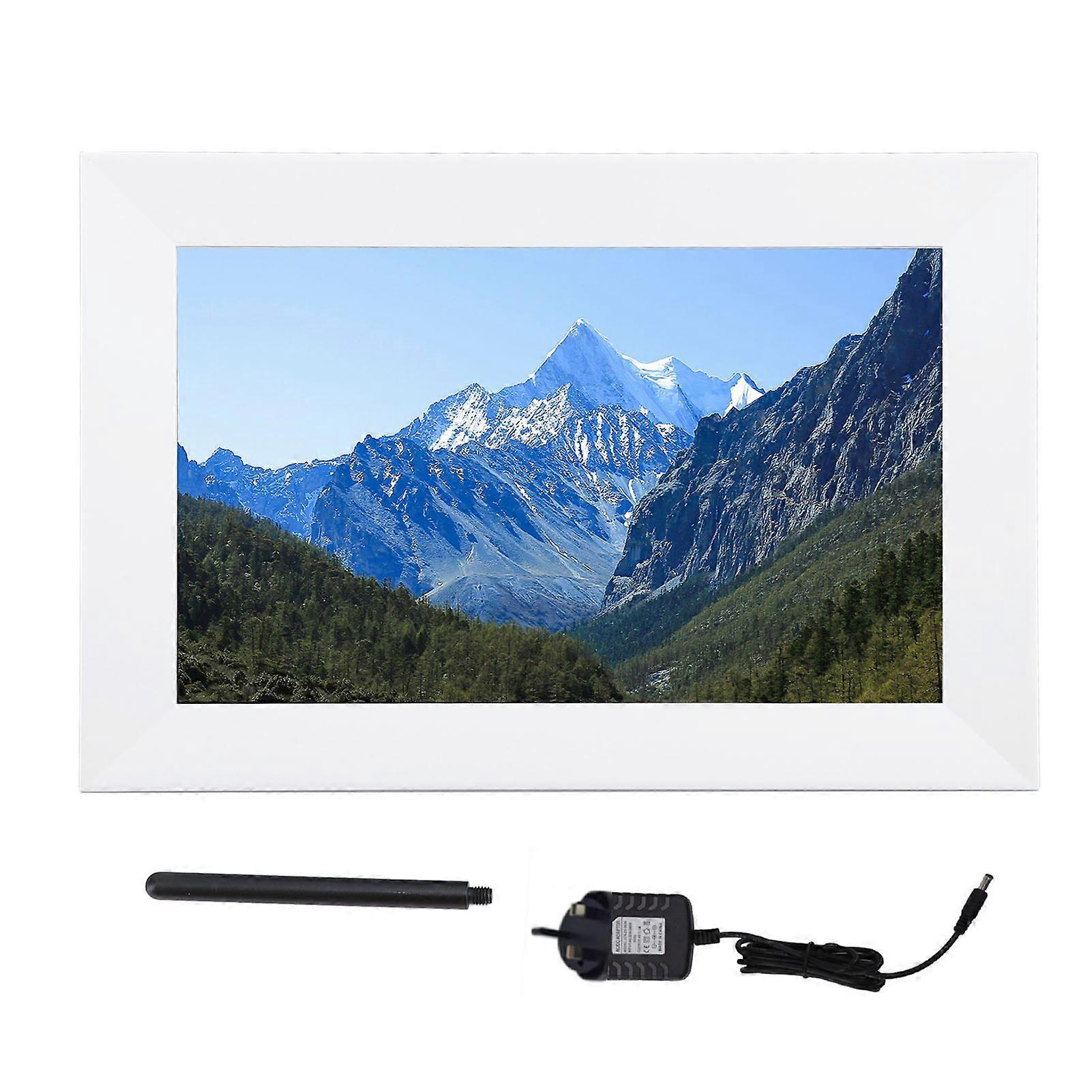 10.1 Inch Digital Picture Frame 1280x800P HD IPS Touch Screen Auto Rotate Wall Mounted WiFi Electronic Photo Frame with 1+16GB Memory UK Plug White