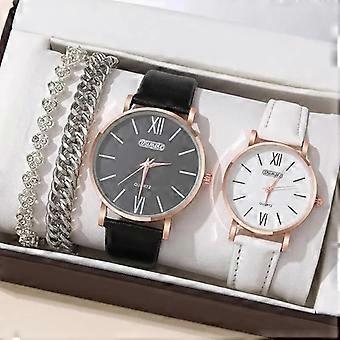 4pcs Simple Set Watches Luxury Men Women Leather Quartz Watch for Silver Business Casual Bracelet Wristwatch