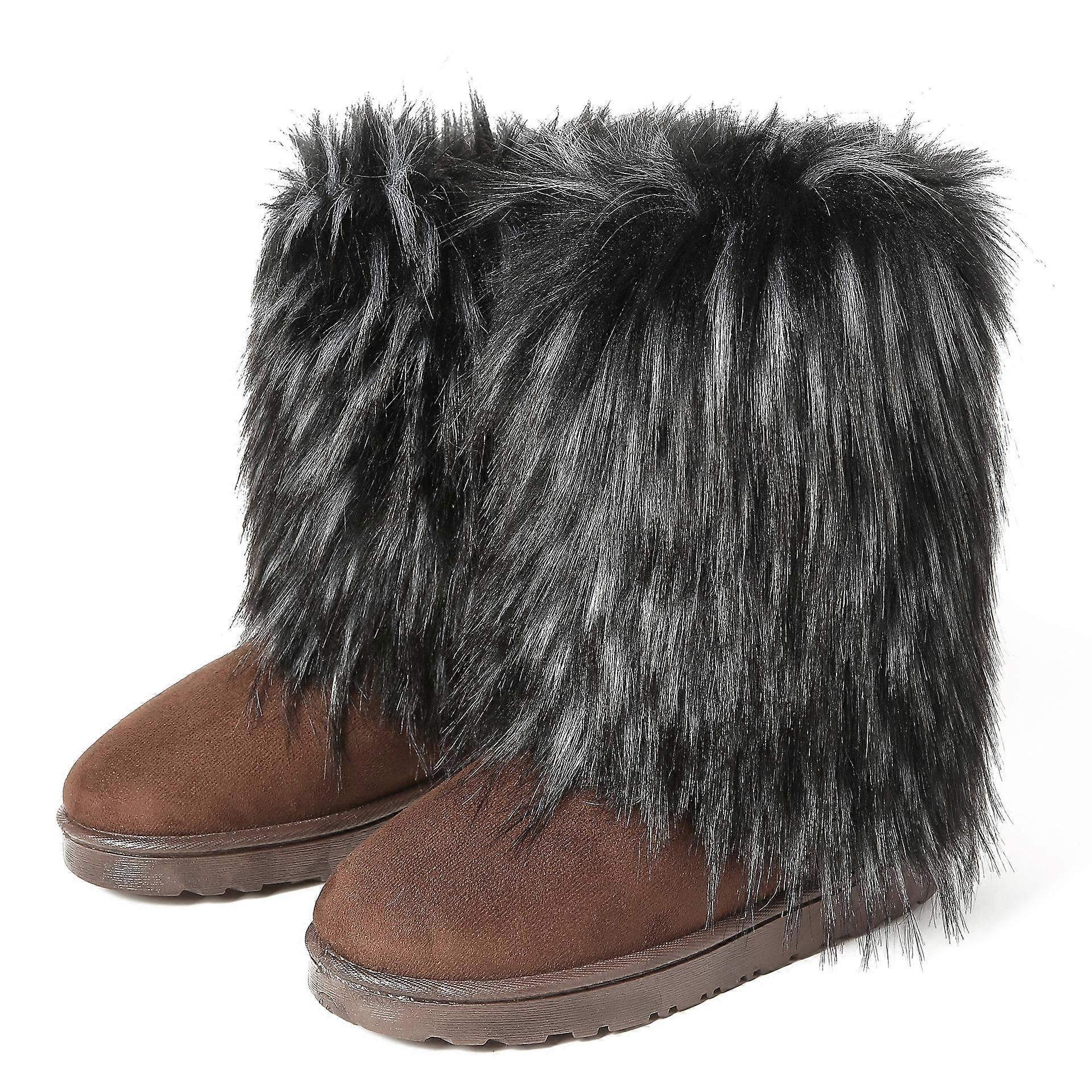 Winter Boot Fluffy Faux Fur Boots SMAIBULUN Ugg Faux Fur Wool