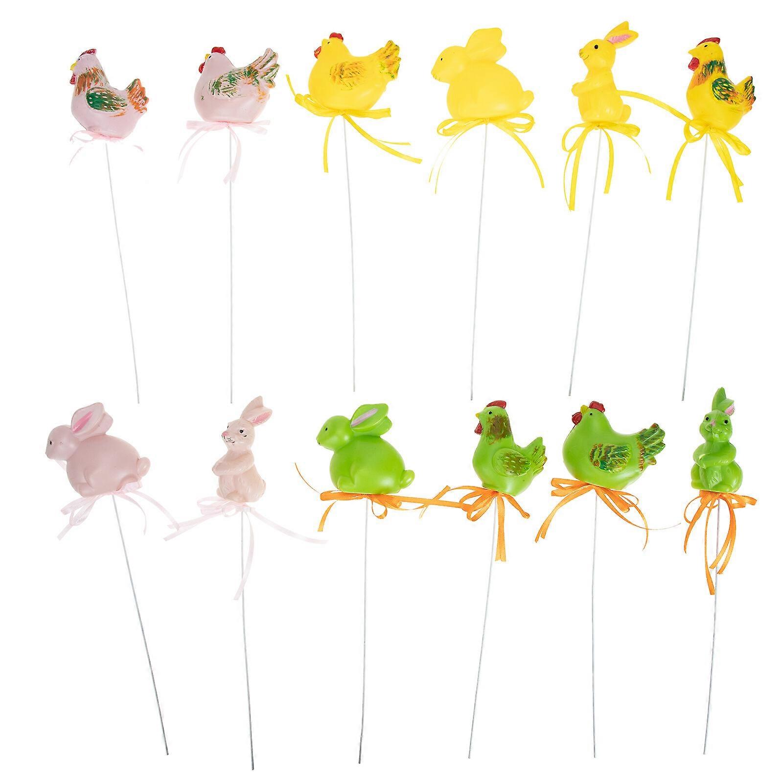 12Pcs Easter Simulation Animal Cuttings Garden Flower Inserting Decoration