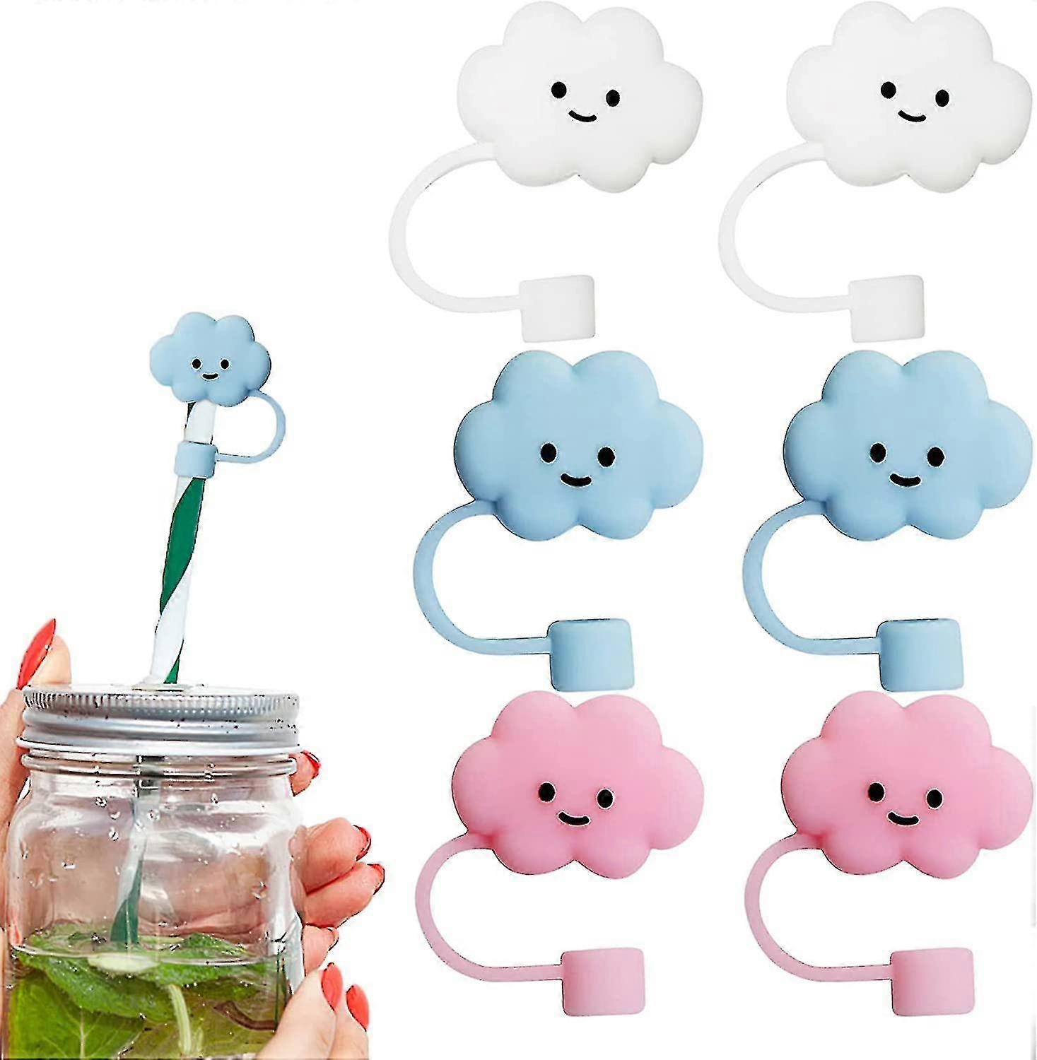 6 Pcs Cloud Straw Covers,reusable Drinking Straw Toppers,silicone Straw Plugs