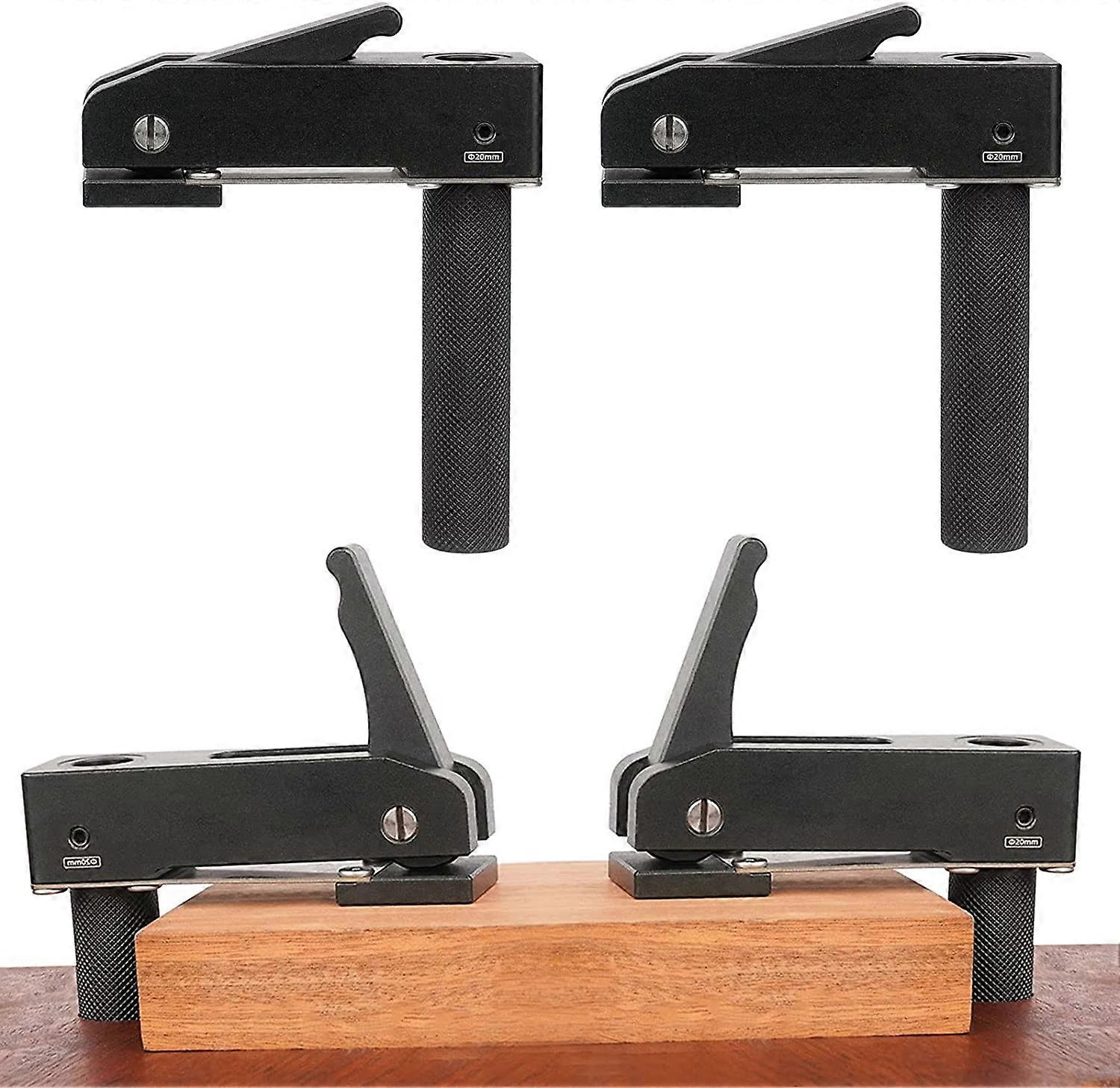 19MM2 Pack Woodworking Hold Fast Hold Down Bench Dog Clamp Desktop Quick Acting Hold Down Clamp Adjustable Fast Fixed Clip for 19/20mm Dog Hole (19MM)