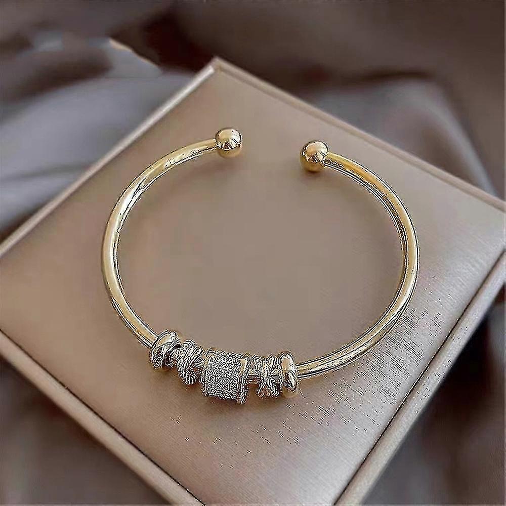 Bracelet jonc en or 9 carats boule à couple ouvert bracelet pour femmes avec bracelet en zircone cubique