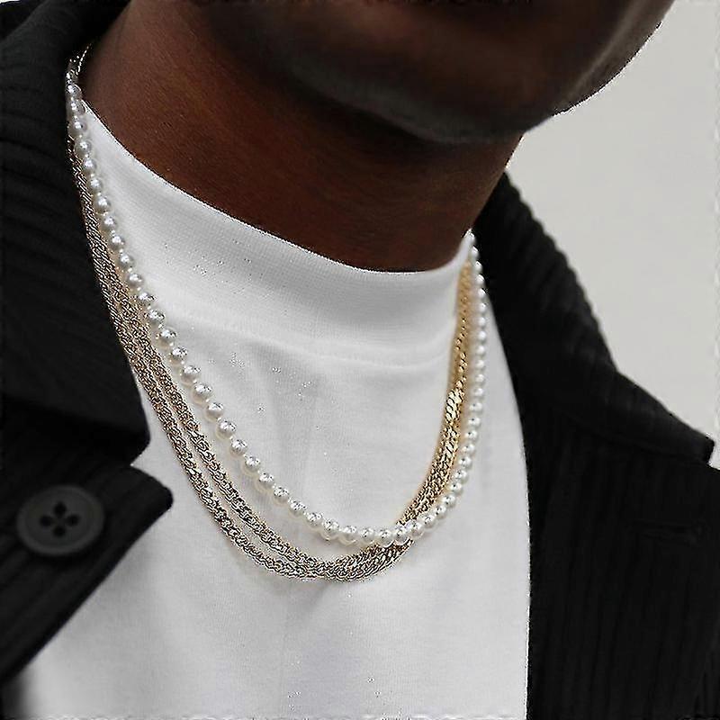 2022 New Trendy Imitation Pearl Necklace Men Temperament Simple Handma