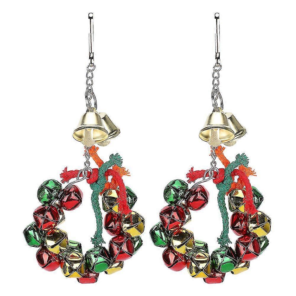 Birdcage Wreath Decorative Parrot Bell Ring Toy - 2pcs