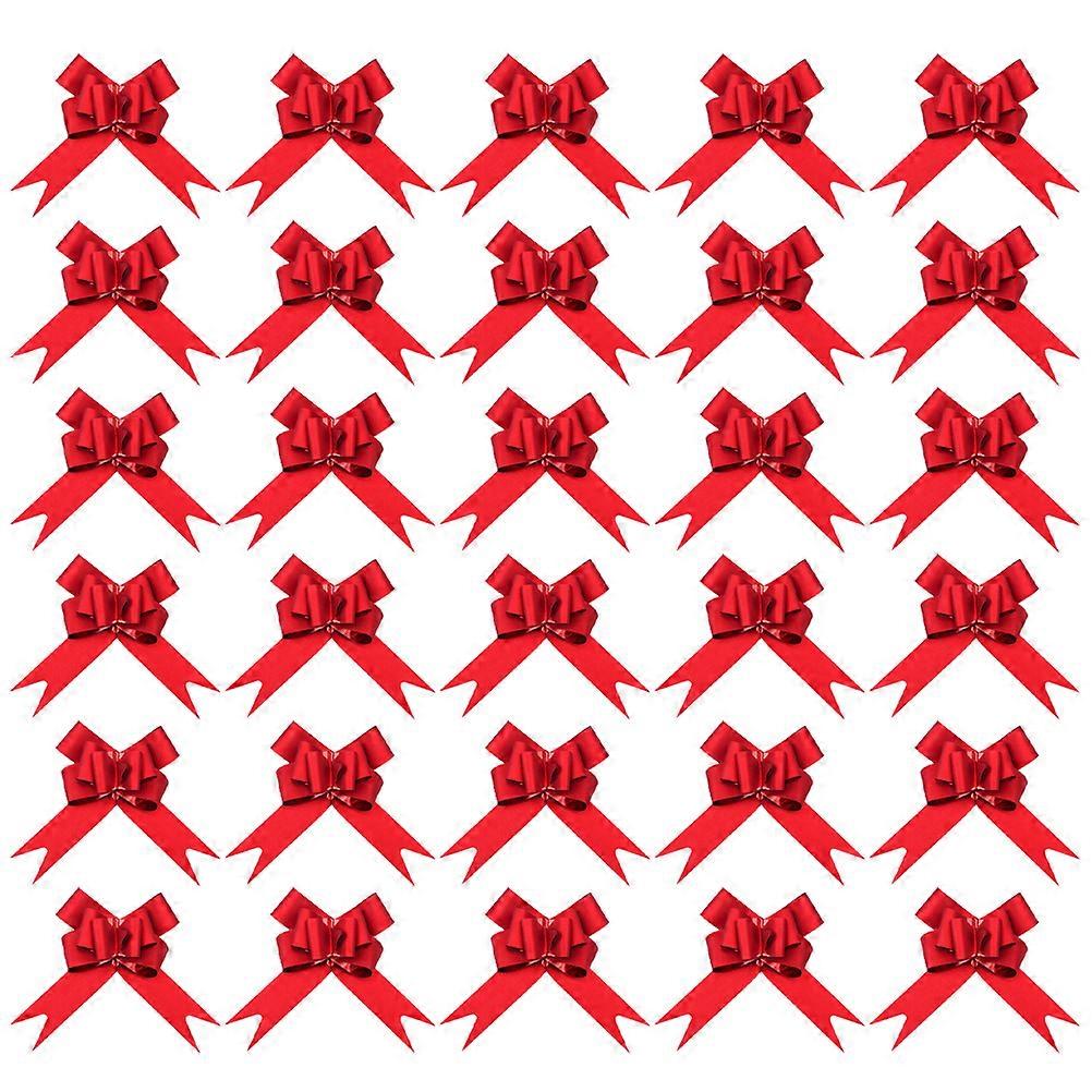 30Pcs 13cm Beautiful Pull Bowknots with Snowflake Pattern Christmas Decorative Pull Bowknots Gift Box Pull Bows Bowknot Ribbon(Red)