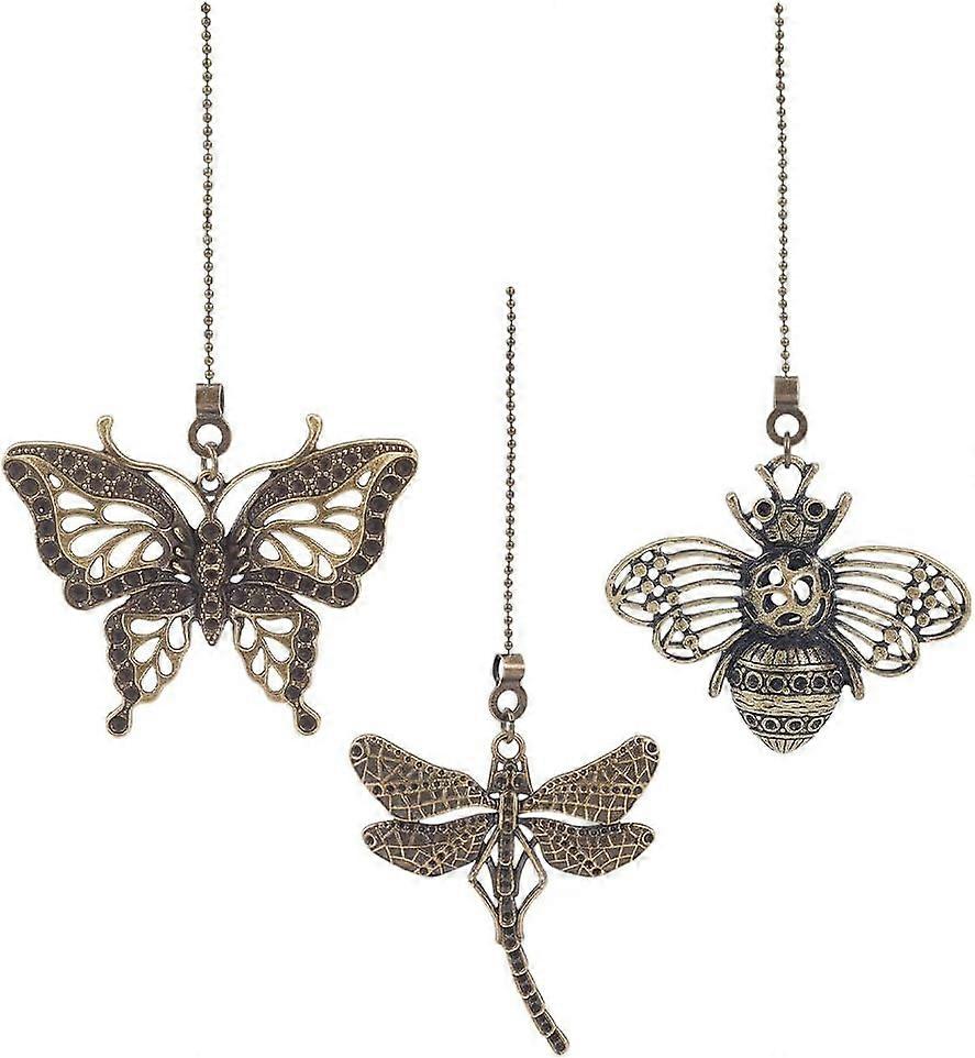 6pcs Insect Ceiling Fan Pull Chain 15 Inch Antique Fan Pull Chain Pendant Extension with Dragonfly Butterfly Bee Charm Chains Extension Ornament with 