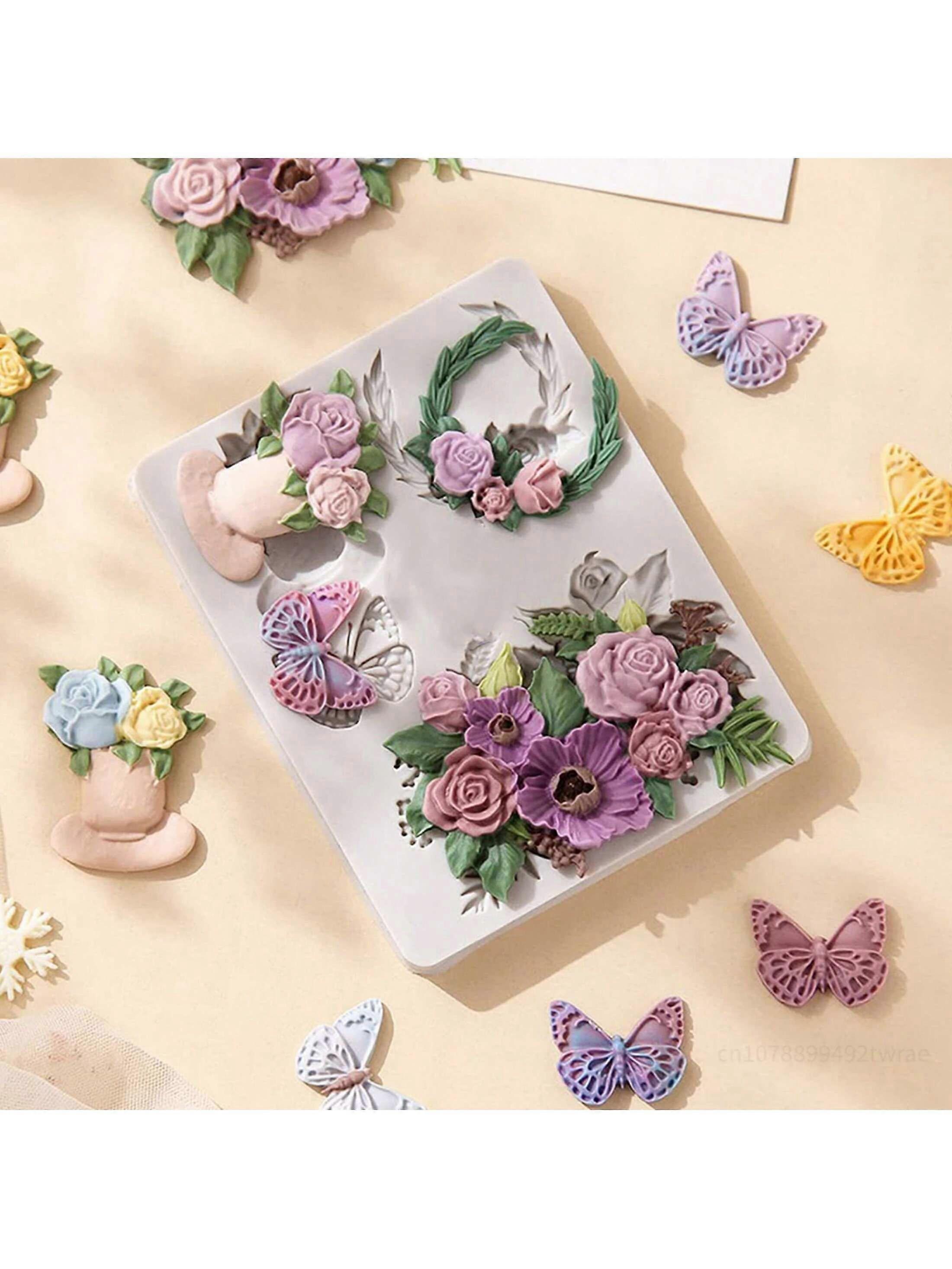 1pc עציץ, זר, עובש בצורת זר למלאכת פונדנט, חימר, גבס ושרף