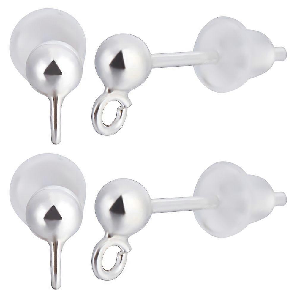 1Box 10Pcs 925 Sterling Silver Stud Earring Findings Round Ball Stud Earring Post with Vertical Loops with 925 Stamp with 20Pcs Plastic Ear Nuts Silve