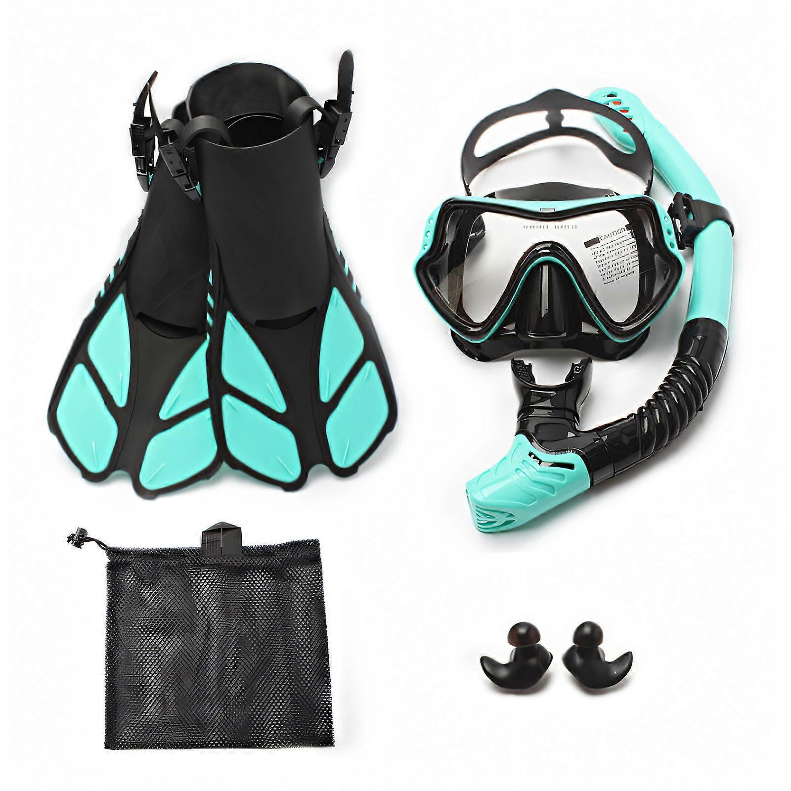 Snorkel Set - Face Mask, Snorkel & Fins for Diving - Blue/Black S/M