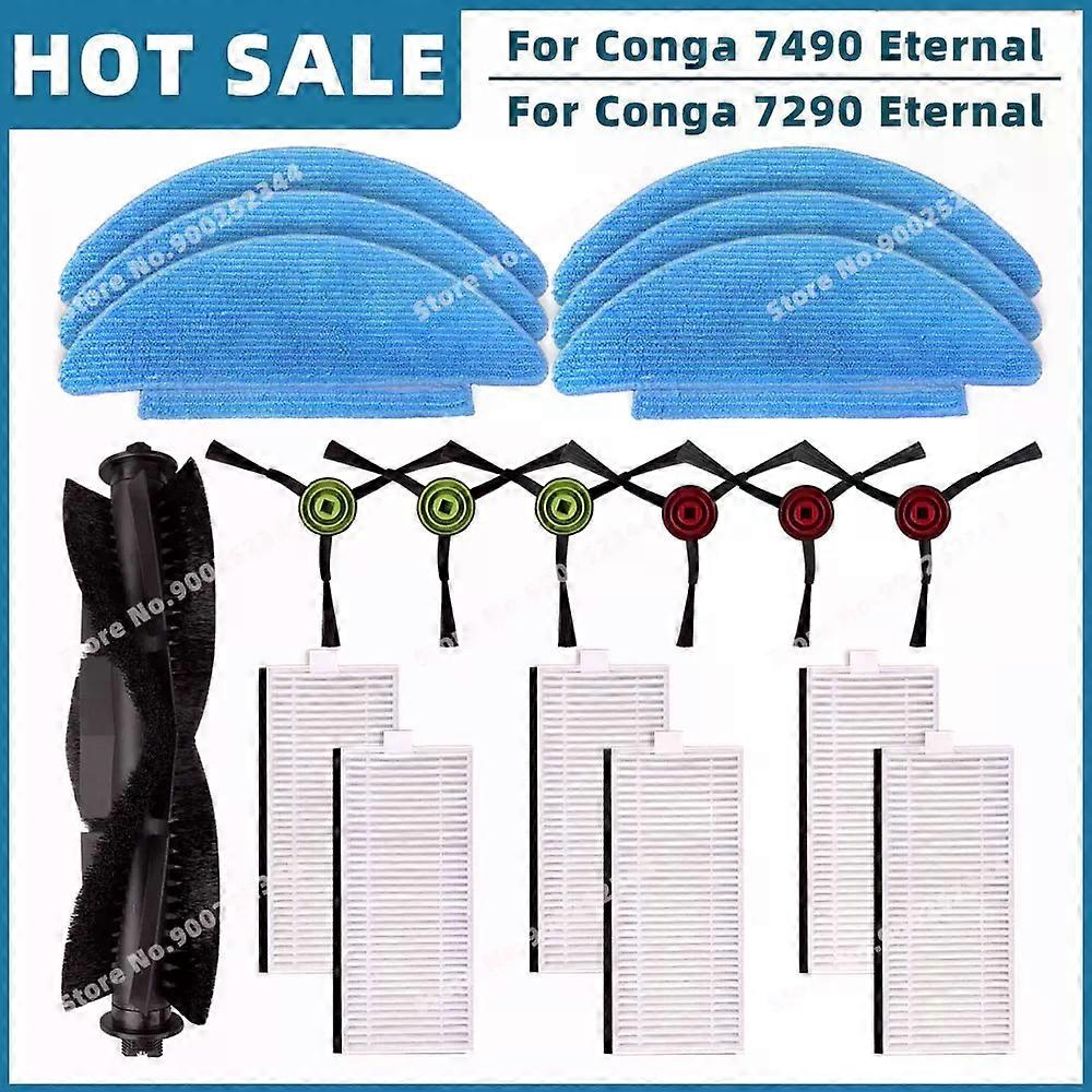 Kompatibel för Cecotec Conga 7490 Eternal, 7290 Eternal Home Genesis X-Treme Reservdelar Huvudsidoborste Filter Mopp Dammpåse