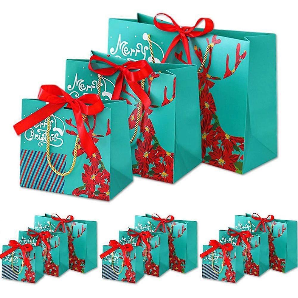 Set aus 12 festlichen Weihnachtsgeschenktüten mit Henkeln