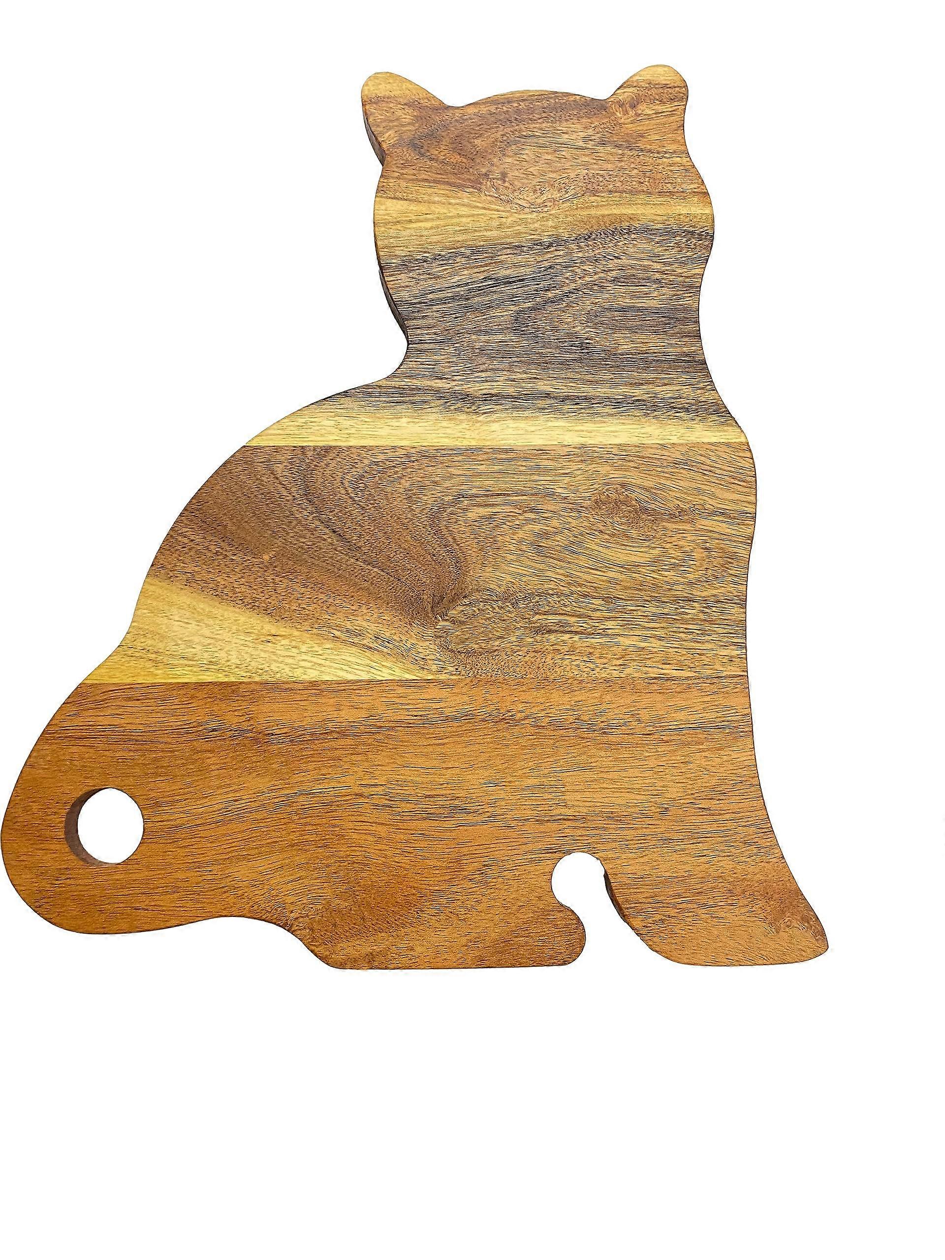 Funny Cat Shaped Wood Cutting Board with Handle, 14"L x 12"W for General Use