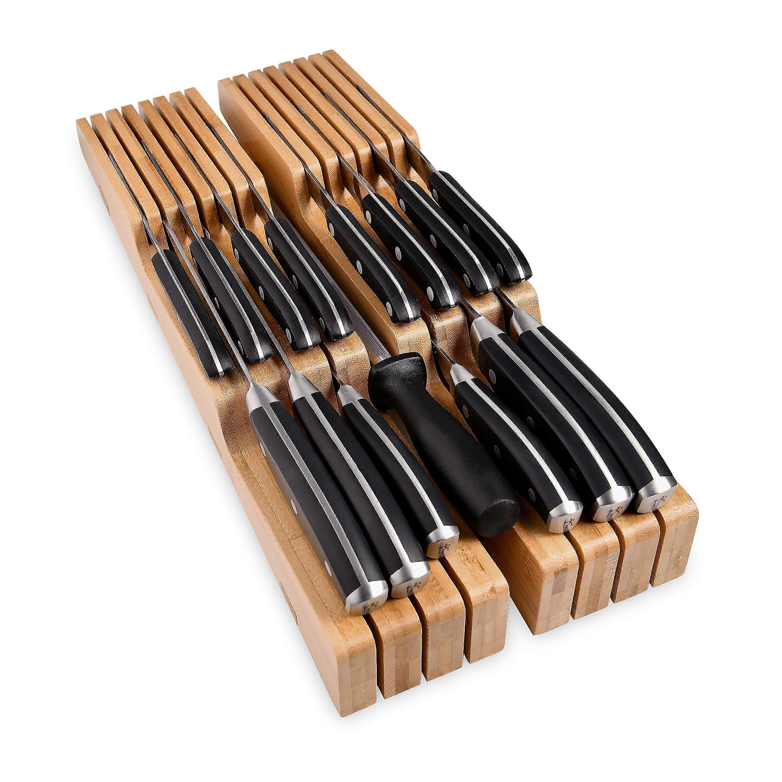 Bamboo Drawer Knife Block Insert 2 Inch Tall 17 Inch Deep Kitchen Organization Solution for Cutlery Storage