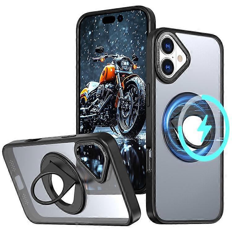Compatible For iPhone 16 Plus Clear Back Case Rotating Kickstand TPU+PC Phone Cover Compatible with MagSafe