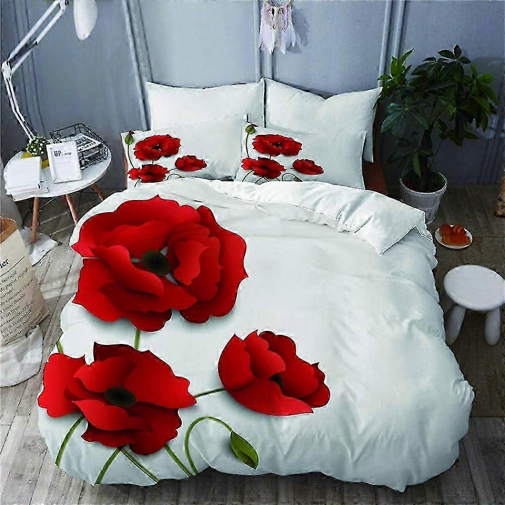 Sängkläder för vuxna, påslakan, röda vallmoblommor, påslakan + örngott 135*200 CM