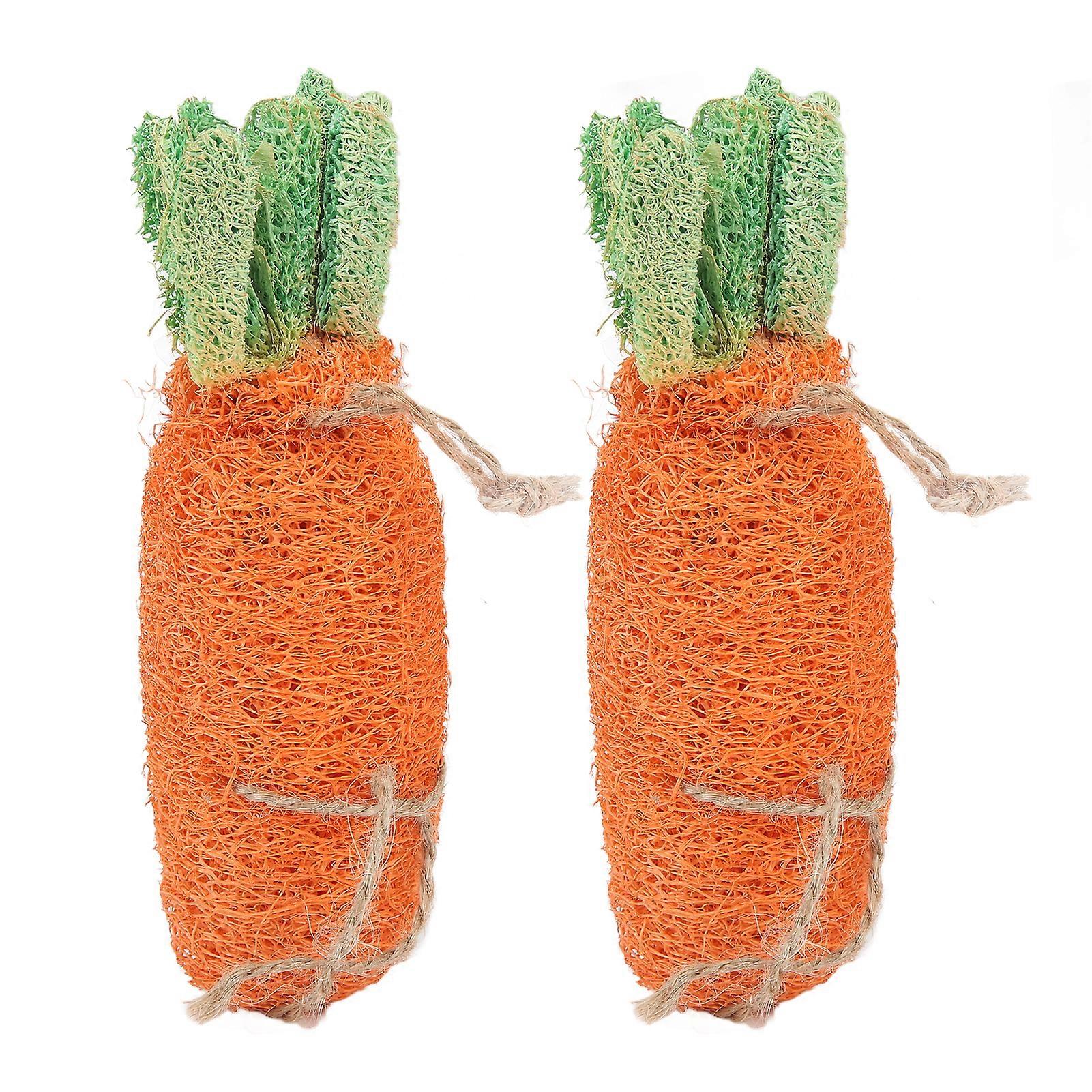 Rabbit Chew Toy - 2pcs Loofah Rabbit Teeth Cleaning Toys with Lanyard for Hamsters, Small Animals, Natural Material
