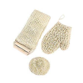 Classic Natural Sisal Bath Spa Shower Scrubber Sponge Fiber Glove Mitt Soften Smooth Renew Skin Anti-Aging Eco-Friendly Pack of 3