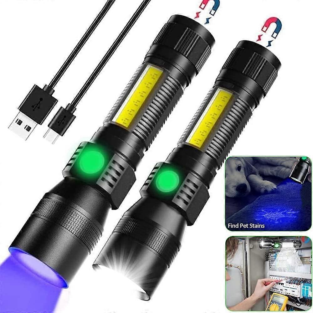 Black Light Flashlight, Rechargeable Tactical Flashlights With COB Work Light And Magnetic Base, 2000 Lumens For Security And Outdoor Activities