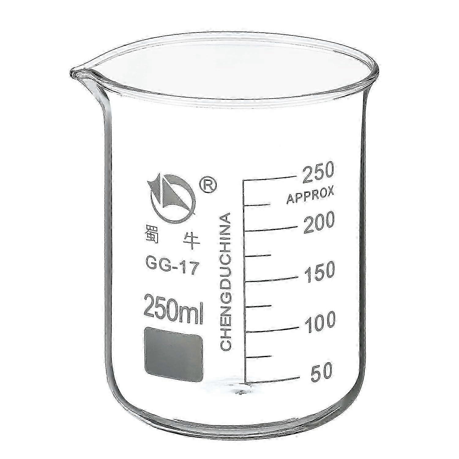 250ml Low Form Glass Beaker, 3.3 Borosilicate Glass Graduated Printed Scale Measuring Cups With Spout For Kitchen Lab Liquids Transit Boiling