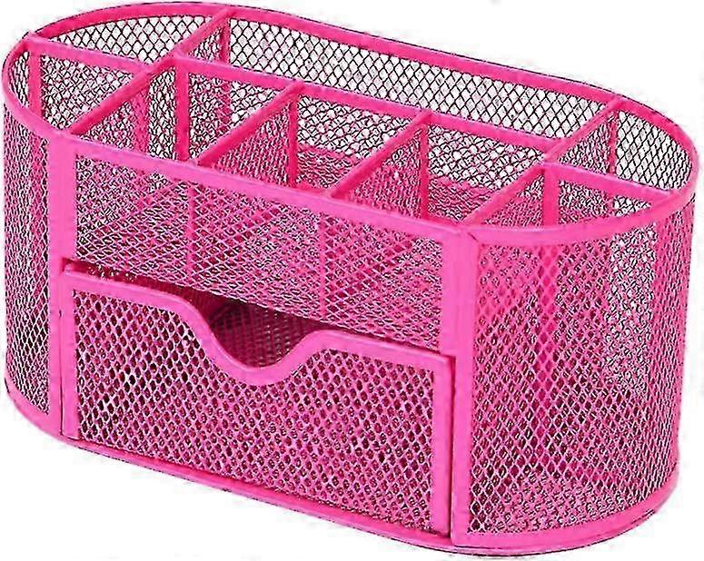 Mesh Desk Office Organizer,Multifunction Pen Holder with Drawer Storage DesktopRed