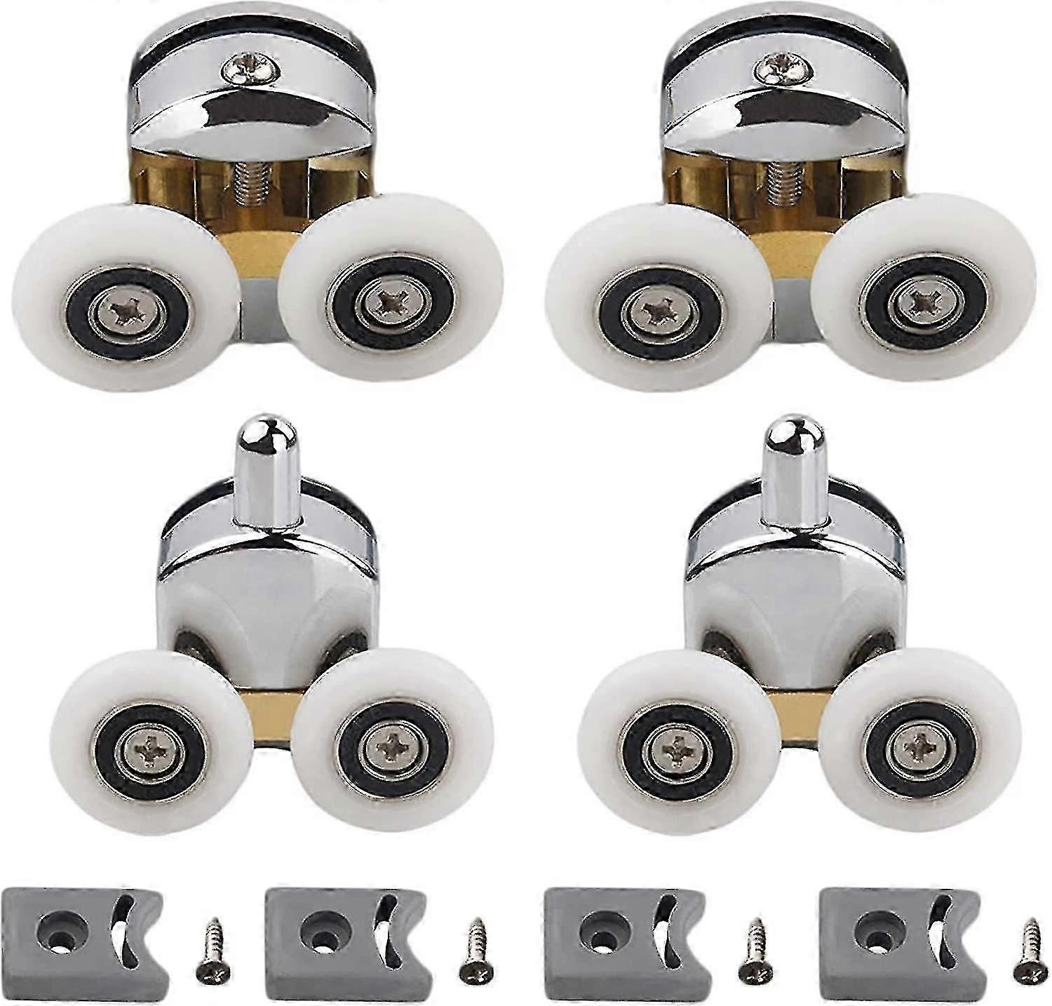 Shower Door Rollers, Plastic Door Wheels, For Diy 4-6mm Glass, 23mm Diameter (2 Upper Rollers And 2 Lower Rollers) (25mm)