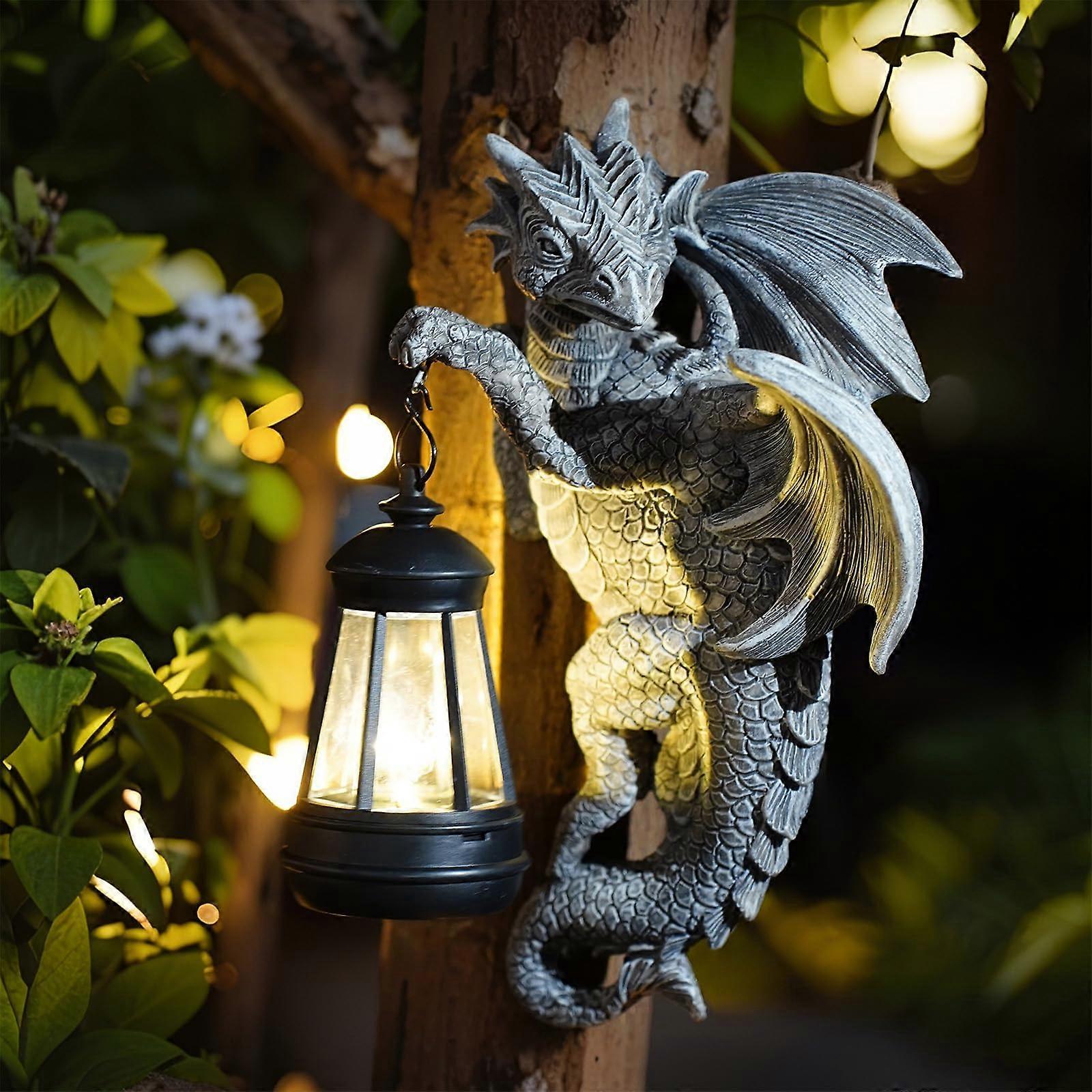 Dragon Statue for Decorative Lamp Mounting - 10 Inch Open Design for Trees, Walls, and Fences