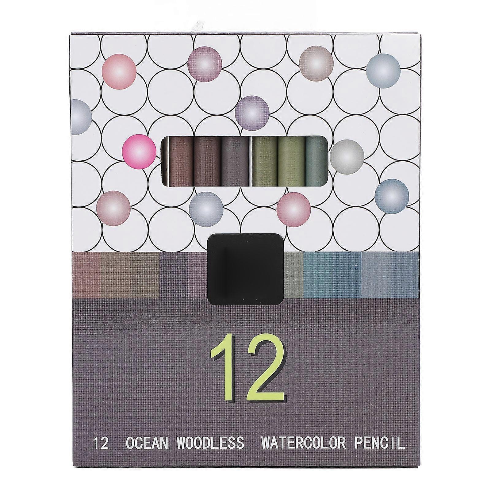 12Pcs Woodless Colored Pencil Set Vibrant Colors Water Soluble Assorted Colored Pencils for Schools Offices Churches Ocean Style
