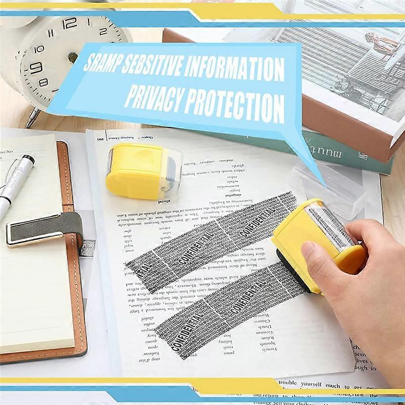 2Pcs Identity Theft Protection Roller Stamp and 4 Pcs Refill Ink