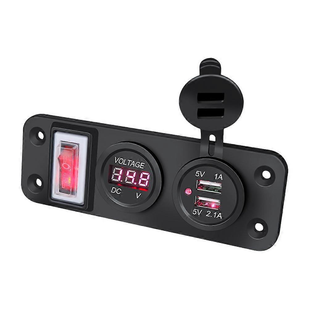 Dual USB Car Charger 5V 2.1A+2.1A 12V 24V Voltmeter LED Digital Display Lever Switch Panel Cigarette Lighter Socket