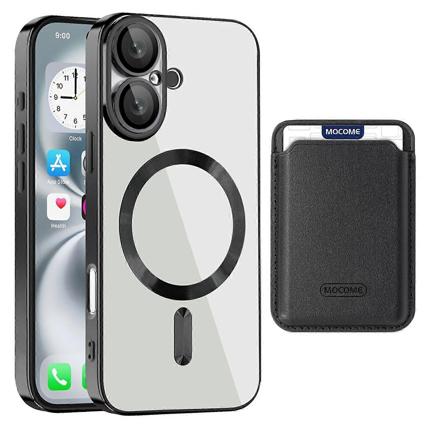 For iPhone 16 Case Compatible with MagSafe TPU + PC Mobile Cover with Card Bag - Black
