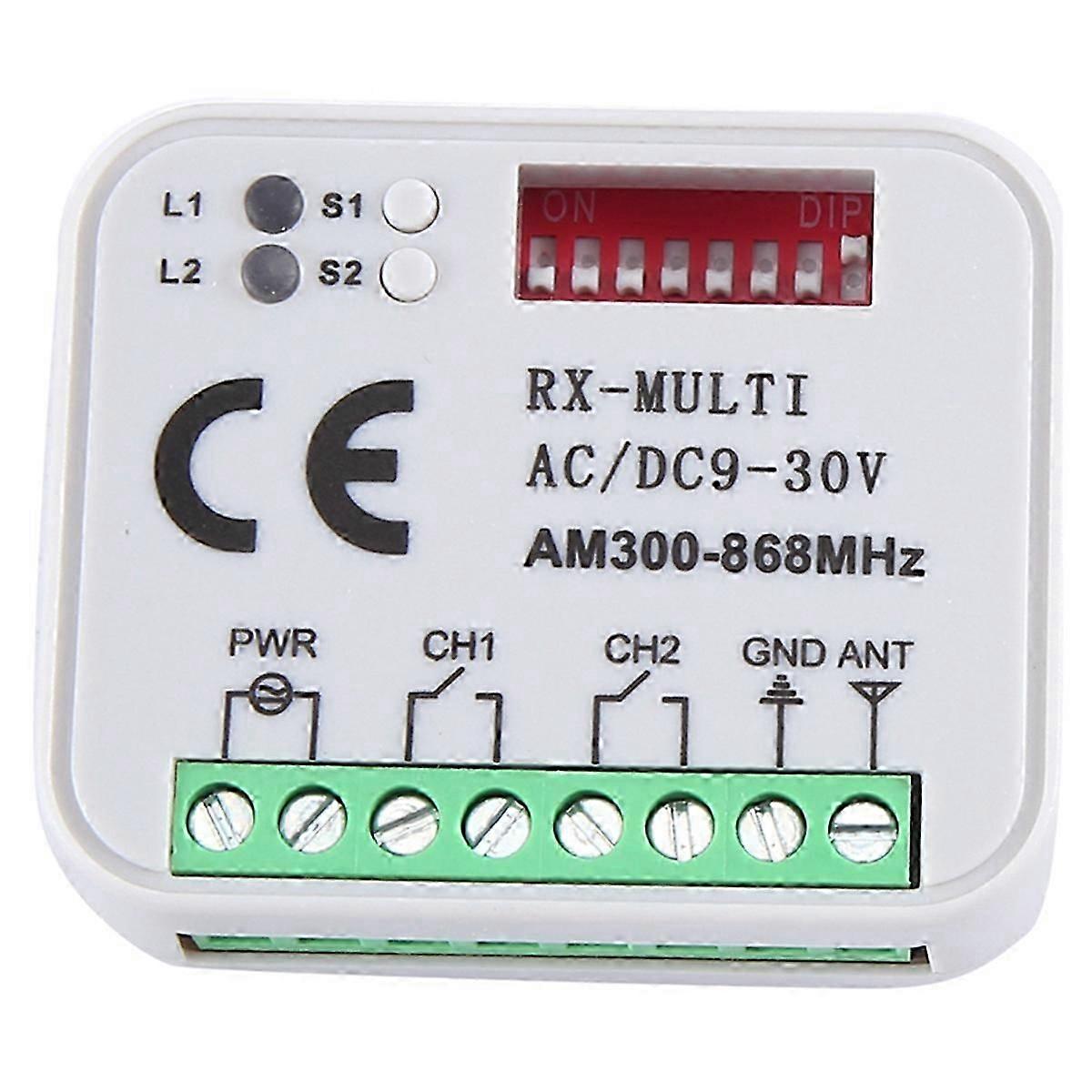 Universal RX Multi Frequency 300-868MHz Receiver 2CH 12V 24V Relay Module Garage Door Remote Control
