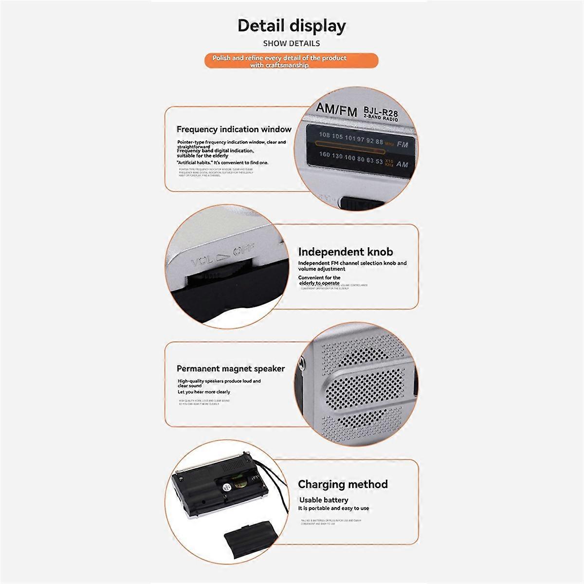 Digital Retro Radios Memory Function Handheld AM/FM Radios Manual Channel Search Battery Powered Bui