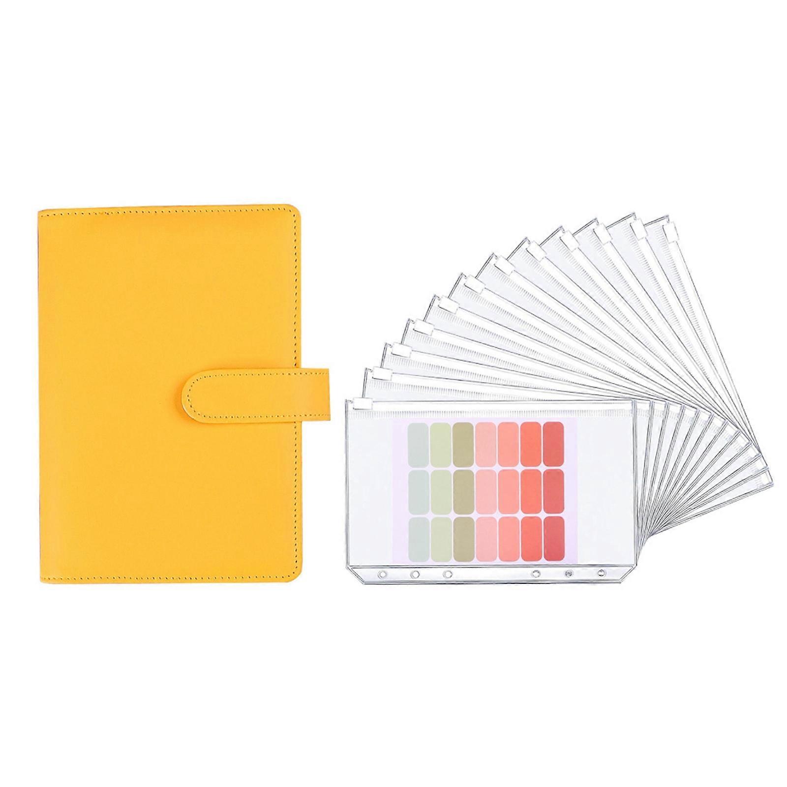 Budget Binder with 6-Holes Cash Envelopes and Label Sticker for Budgeting Money Saving Binder with Clear Binder Envelope yellow