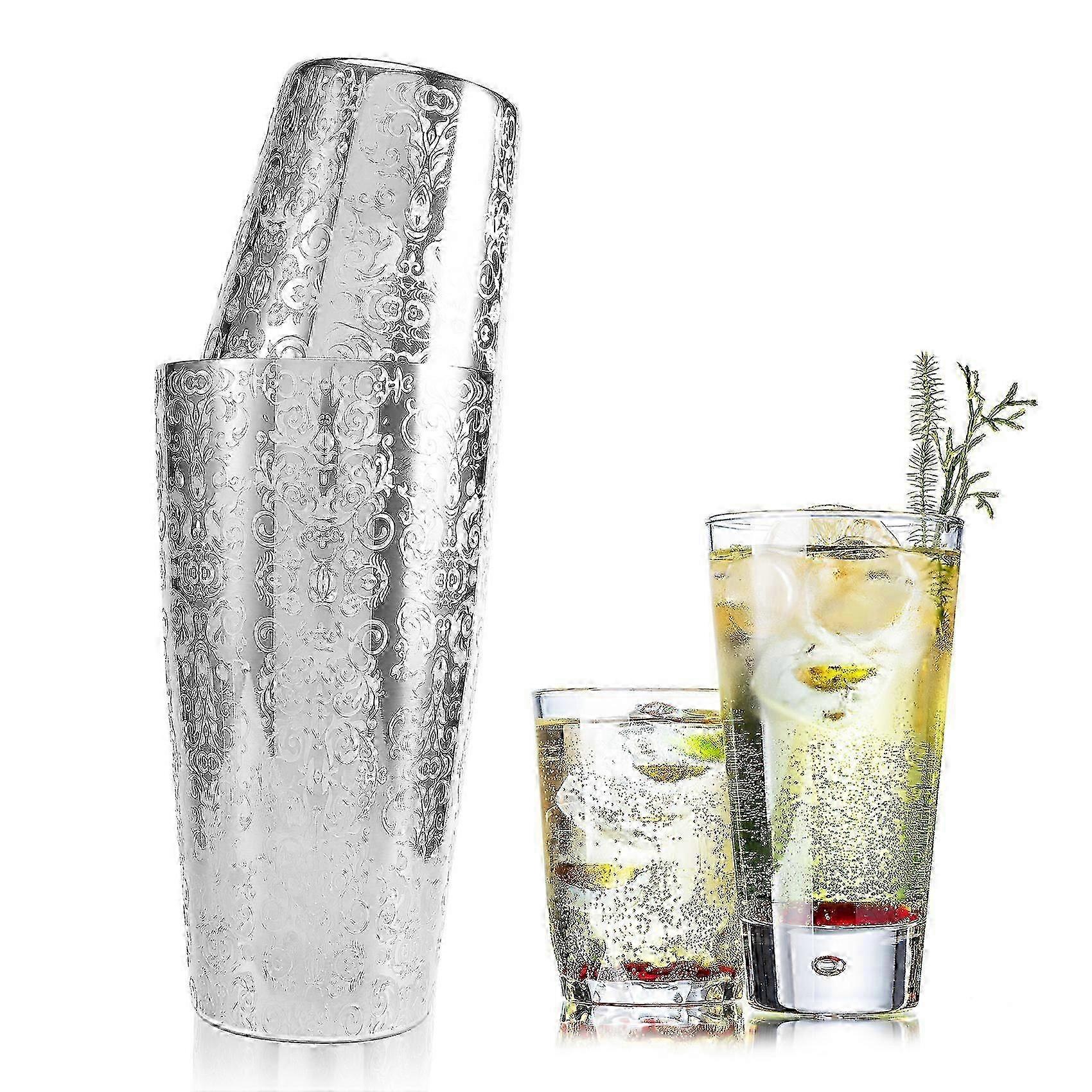 刻印されたデザインのステンレス鋼ボストンカクテルシェーカーセット