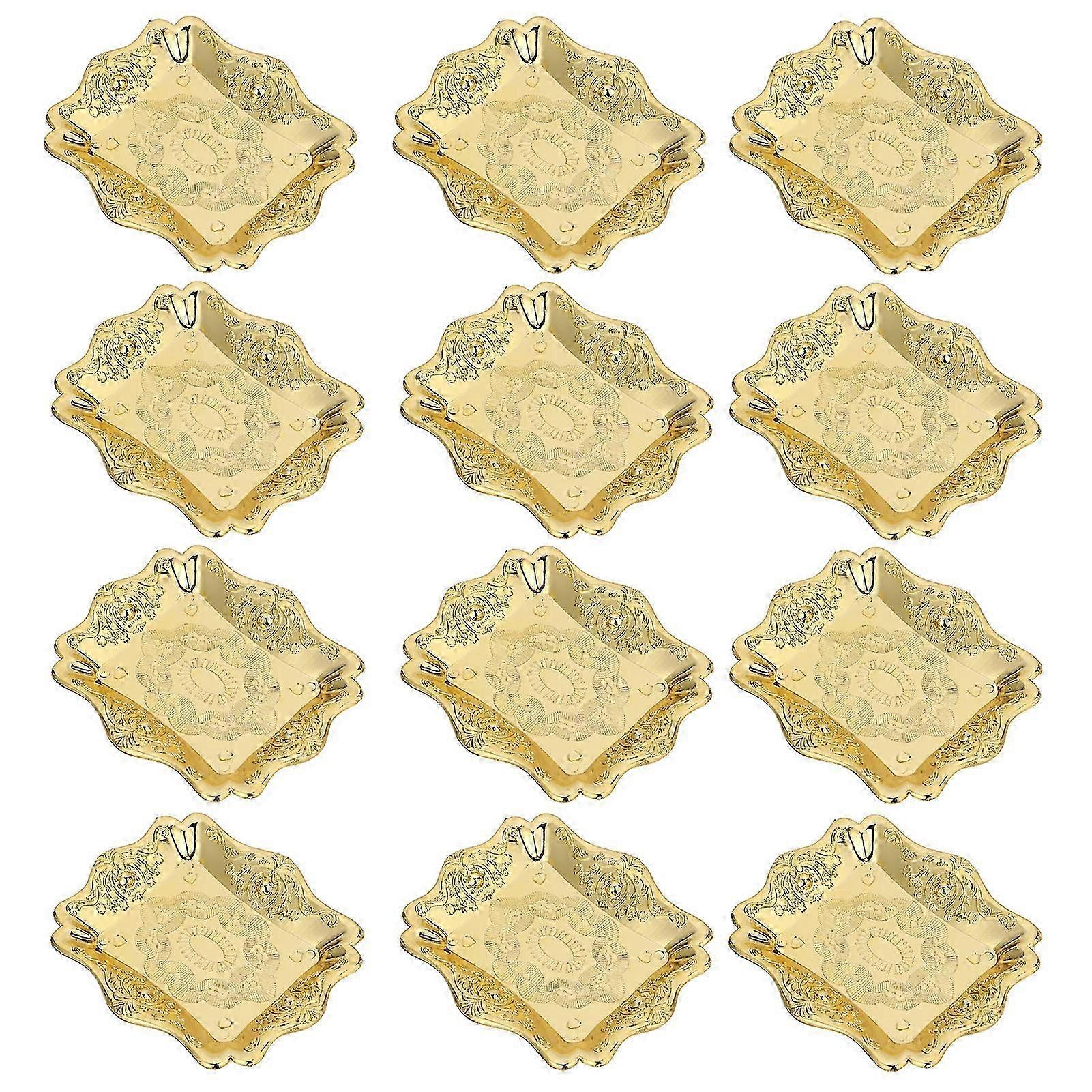 12pcs Vintage Gold Cake Trays, Electroplated Plastic Candy Dishes for Table Decor 11.5x9.6cm