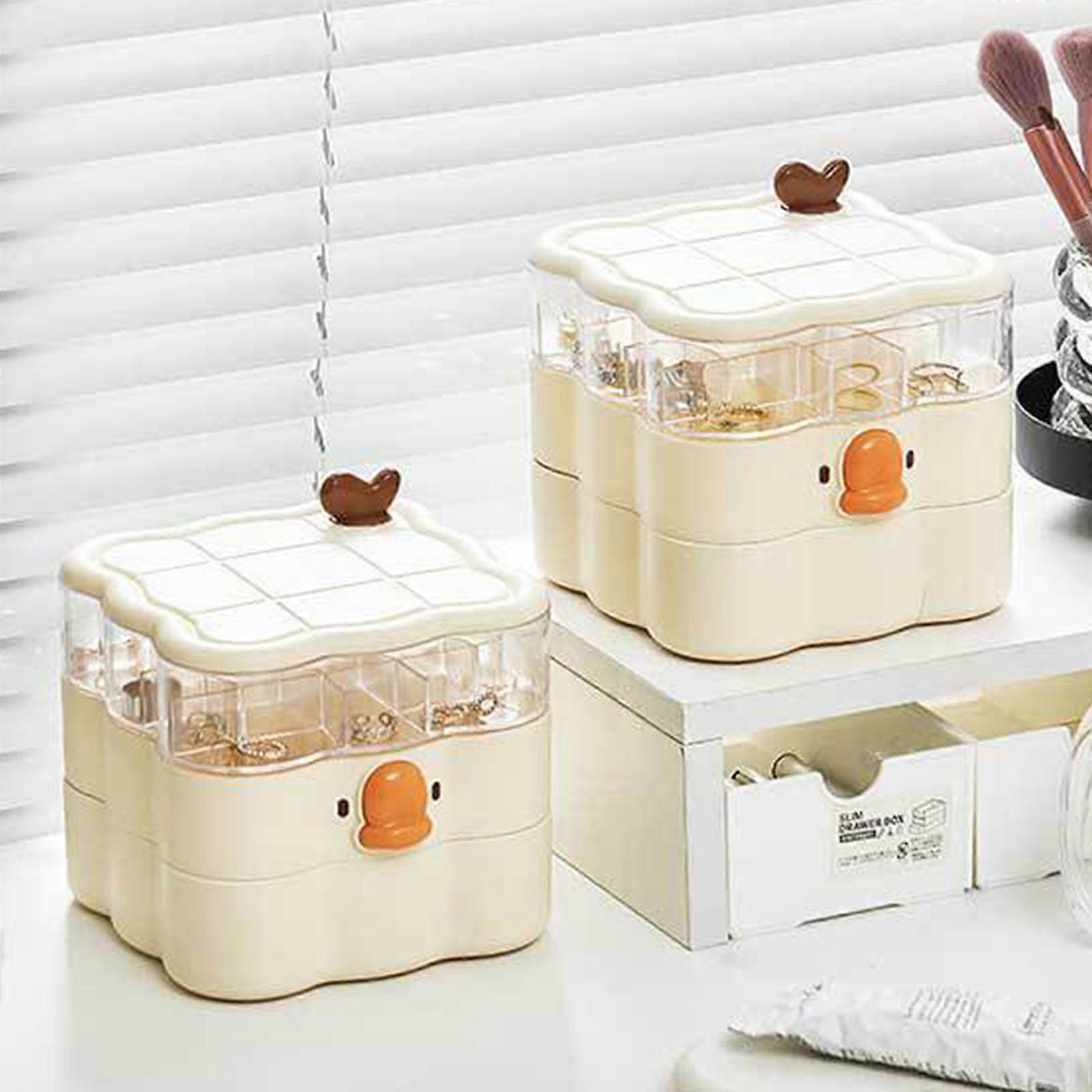 Stylish Cartoon Rotating Jewelry Holder Multi Layer Cosmetics Storage Box Bathroom  Countertop Accessories Organiser Beige, image size:1600x1600