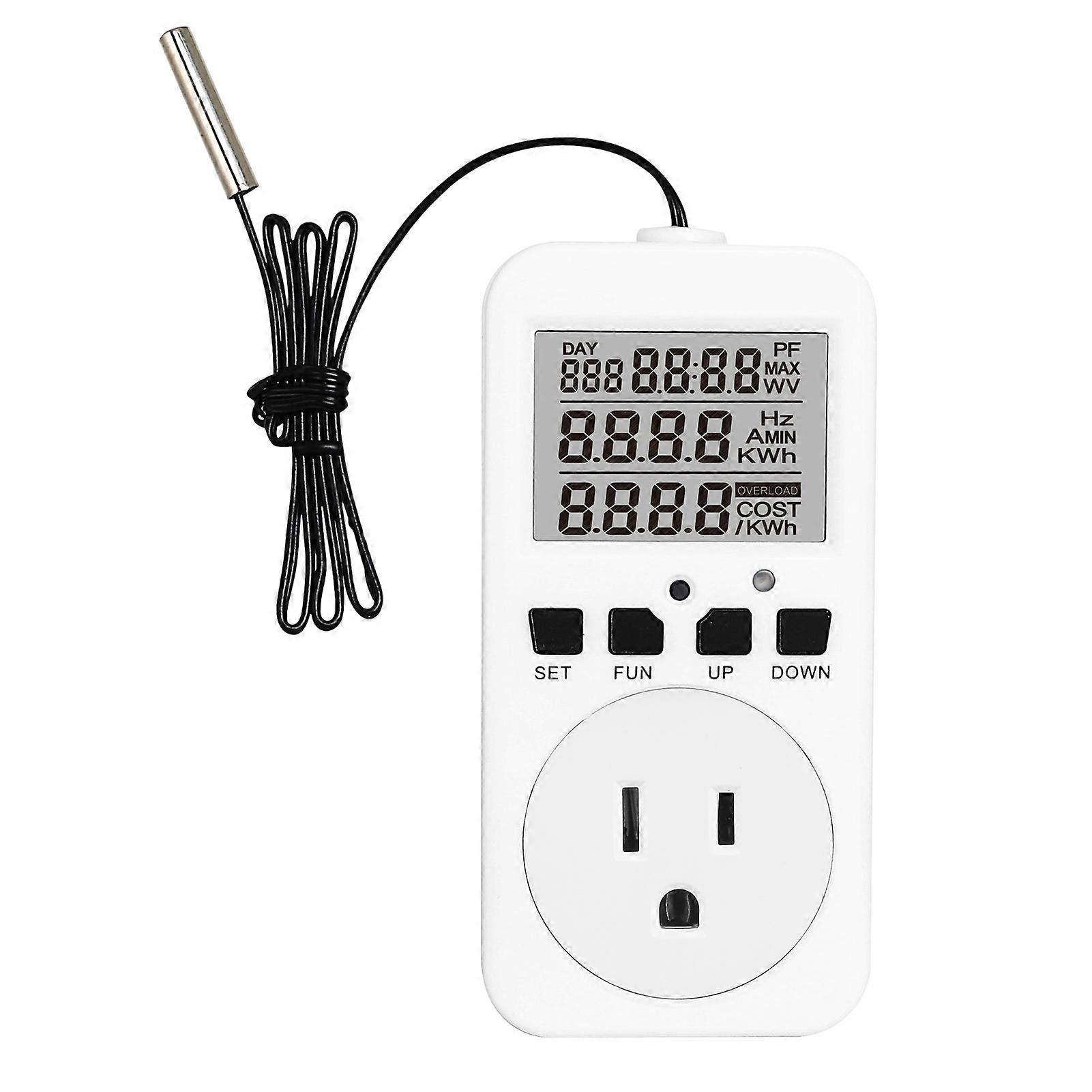 Digital Thermostat Plug Socket 110V 15A Temperature Controller Outlet for Reptile Heating Cooling Control Incubator Greenhouse Terrarium Heat Mat