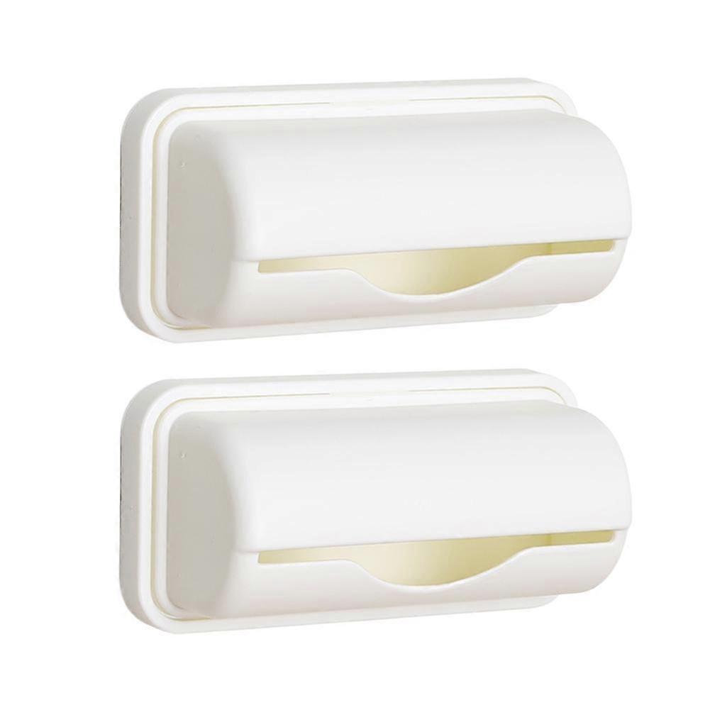 2Pcs Small White (F)$Bathroom Garbage Bag Storage Box Punch-free Wall-mounted Kitchen Garbage Storage Removable Organizing Garbage Bag