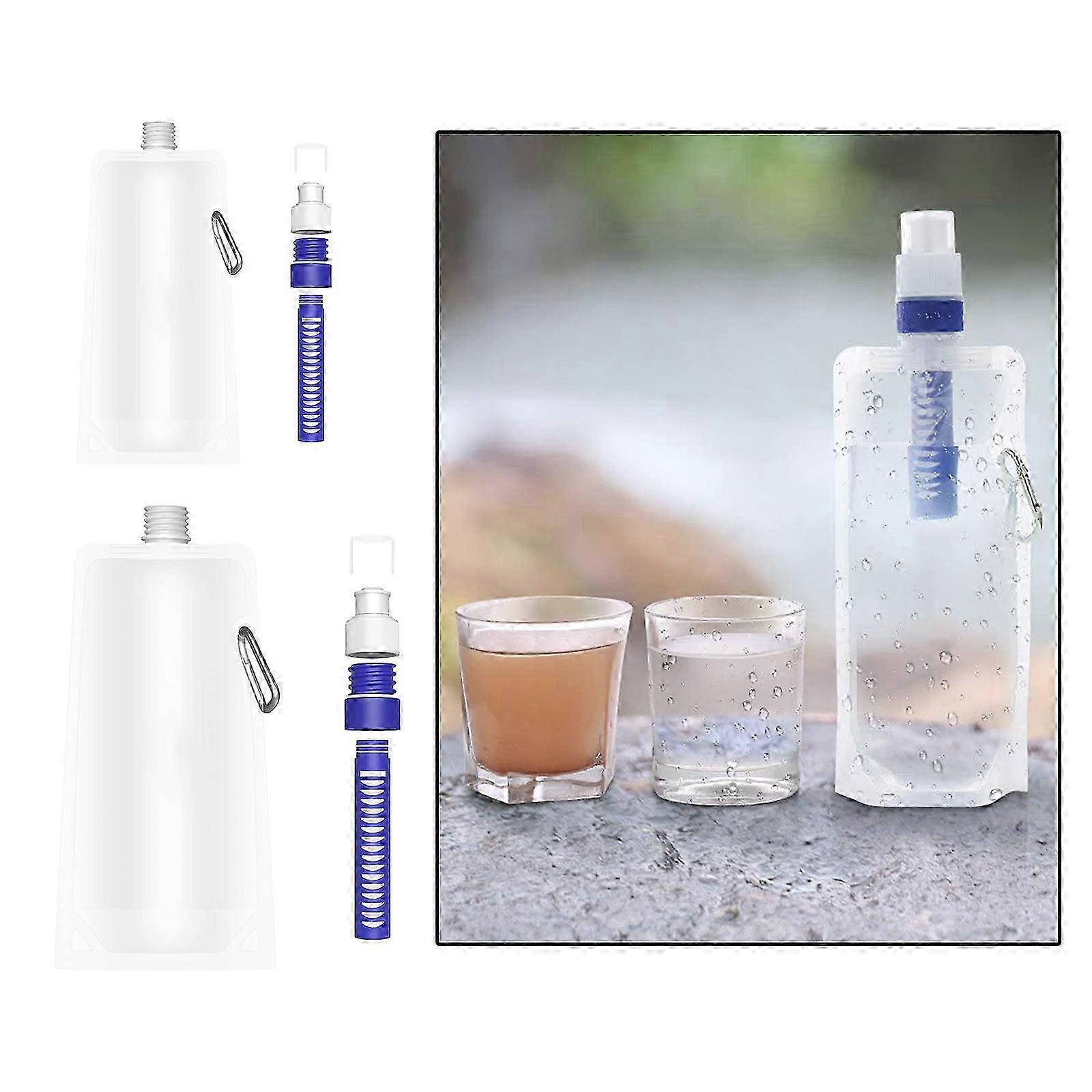 Collapsible Water Filter Bottle with Filter Straw, 480/1000ml, BPA Free Outdoor Water Bag for Camping and Cycling Use