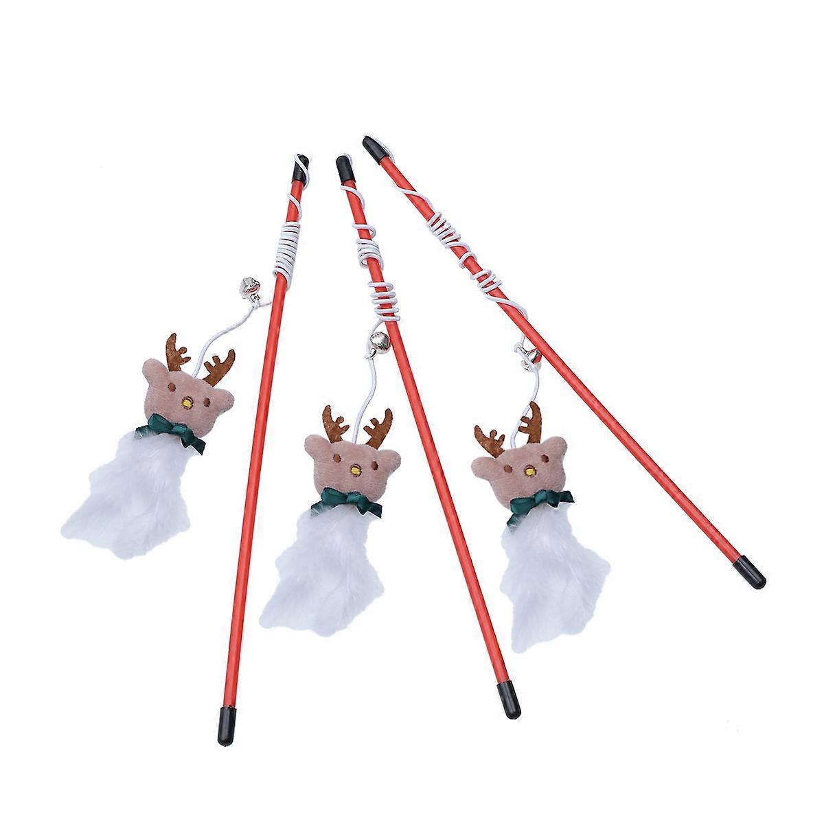 Christmas Cat Teasing Stick Entertainment Cat Tease Sticks Pet Cats Plastic 3Pcs